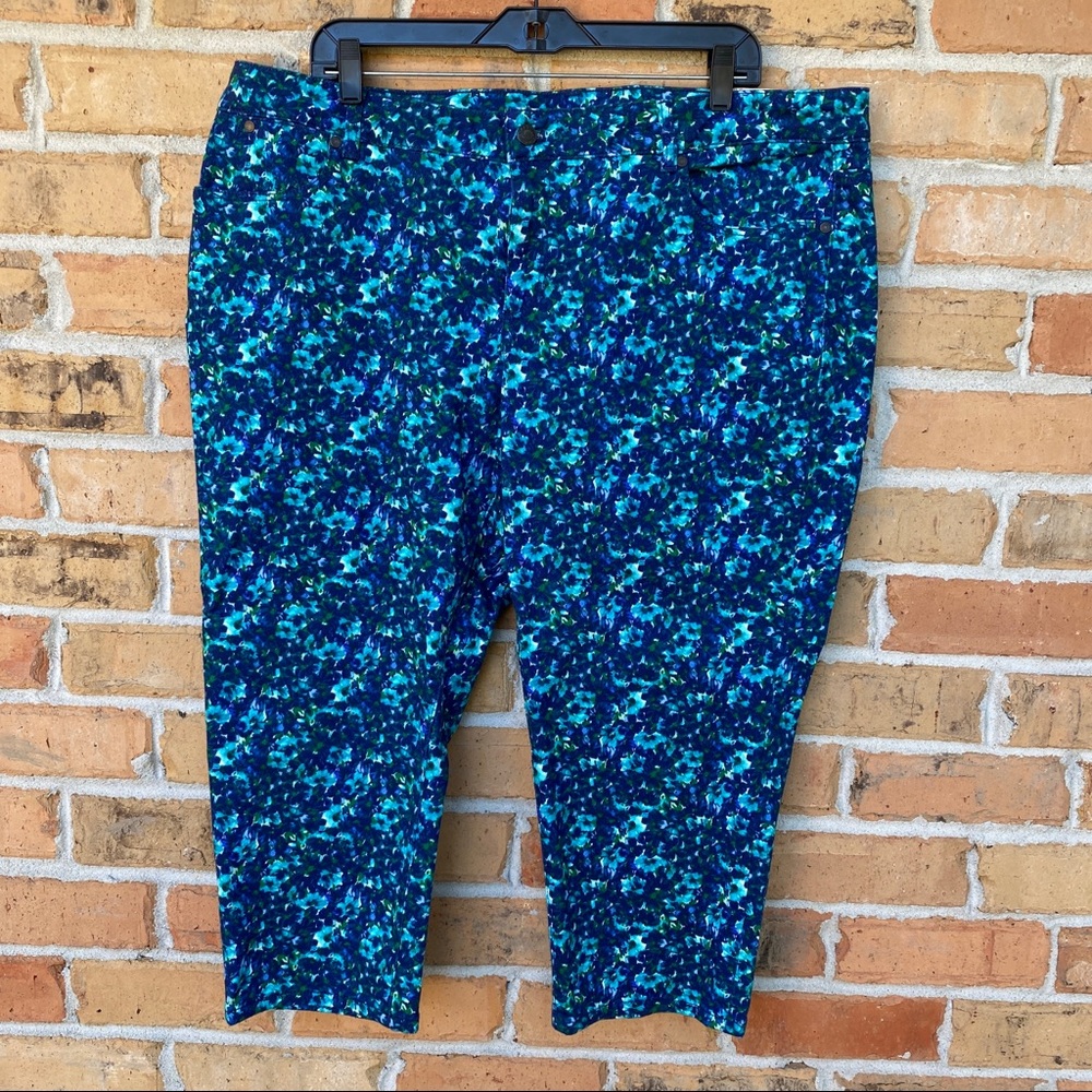 Talbots Women’s Plus Size 20WP Jeans Signature Slim Crop Floral Blue Print